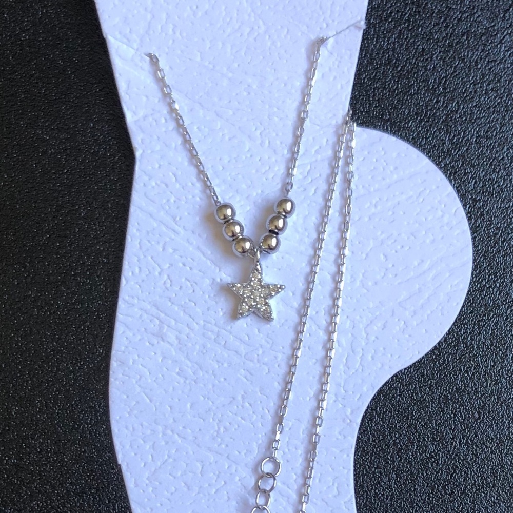ANKLET 925 Silver star cz with silver beads charm - Picture 5 of 5